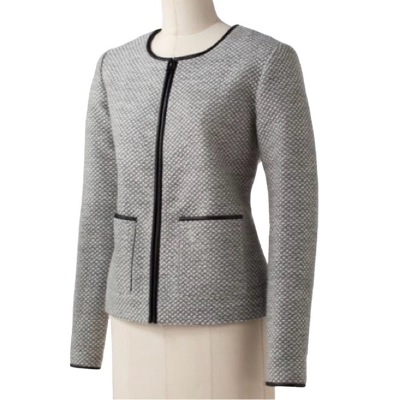 DANA BUCHMAN Classic Silver Grey Tweed Blazer Zip Up Jacket Women's Size S - Picture 7 of 16